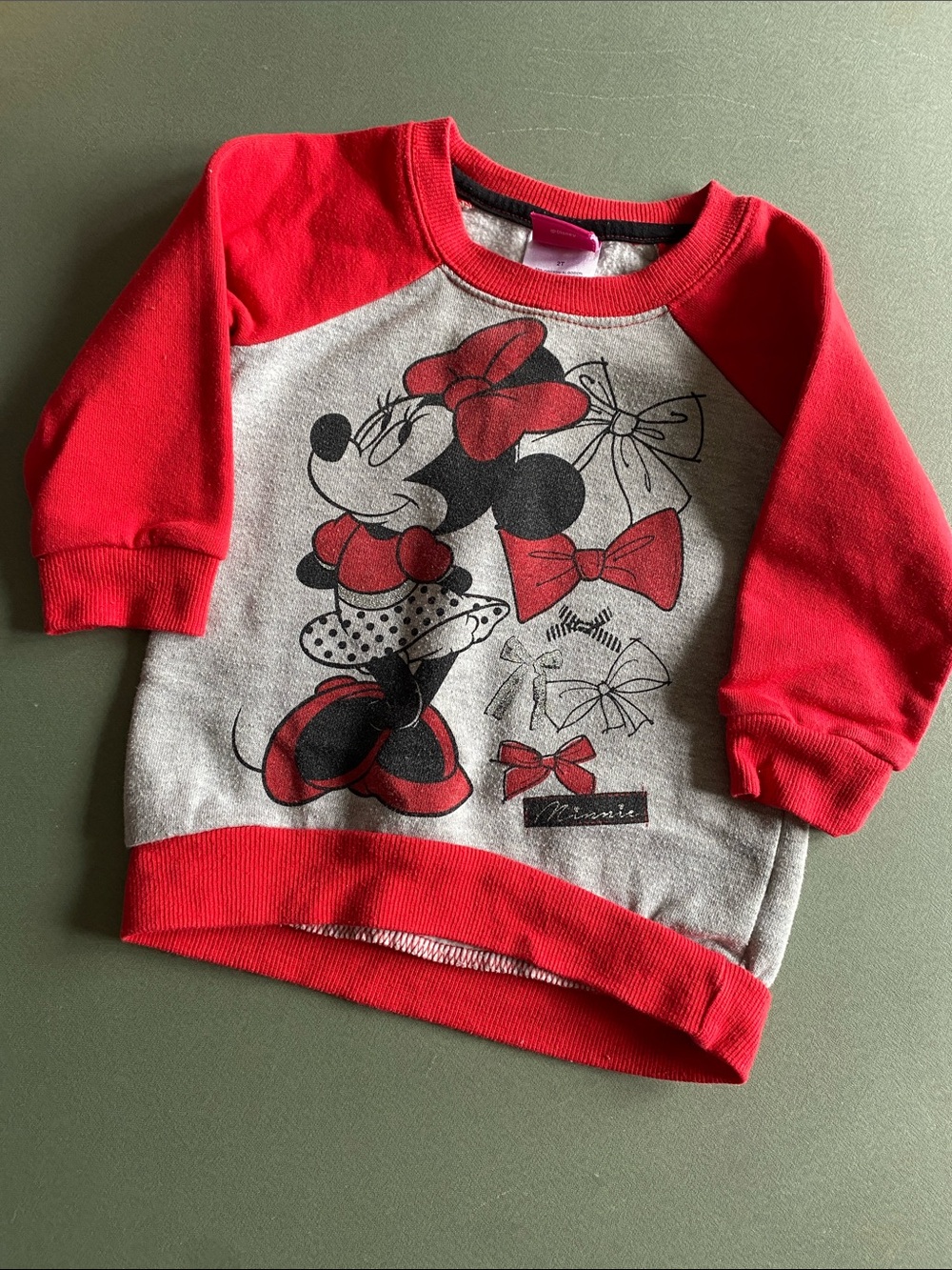 Disney Minnie Mouse Grey Sweatshirt with Red Raglan Sleeves